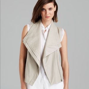 Vince Sand/Beige Leather and Linen Sleeveless Moto Vest size small